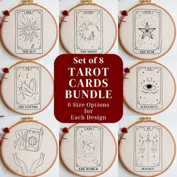 Zestaw wzorów do haftu kart tarota w formacie PDF, zestaw wzorów do haftu ręcznego czarownic, słońce, księżyc, gwiazda i świat, psychiczna sztuka DIY Hoop dla początkujących
