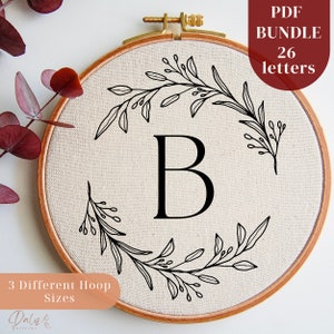 Pacote de padrões de bordado à mão com letras do alfabeto, download digital de padrões de bordado em PDF para iniciantes, designs de bordado de monograma DIY