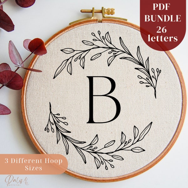 Alphabet Letters Hand Embroidery Pattern Bundle, Digital Download PDF Needlework Patterns for Beginners, DIY Monogram Embroidery Designs