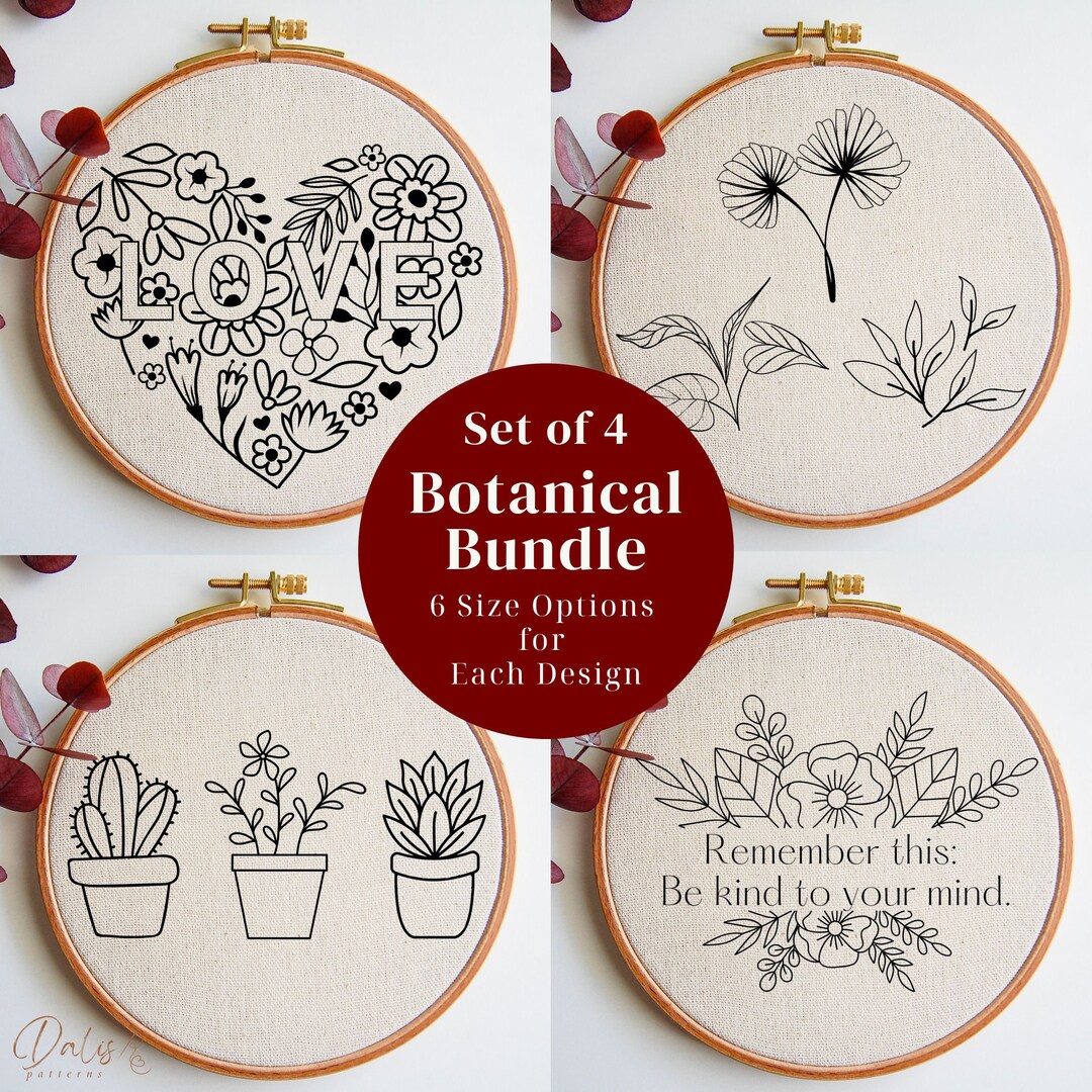 Botanical Hand Embroidery PDF Pattern Bundle: Plants, Flowers, Leaves ...