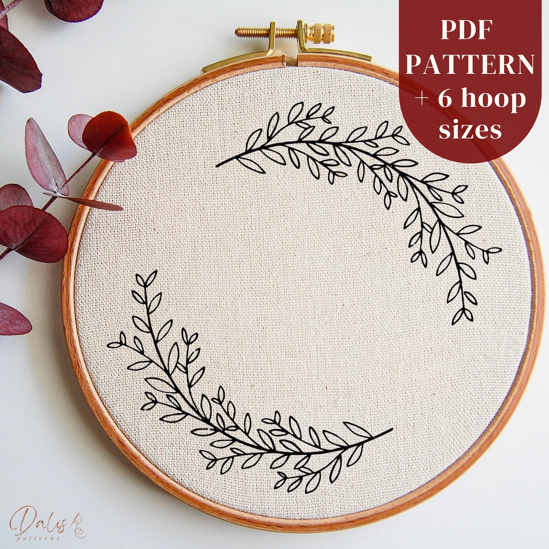 Leafy Wreath DIY Hand Embroidery Design, Beginner Hand Embroidery PDF ...