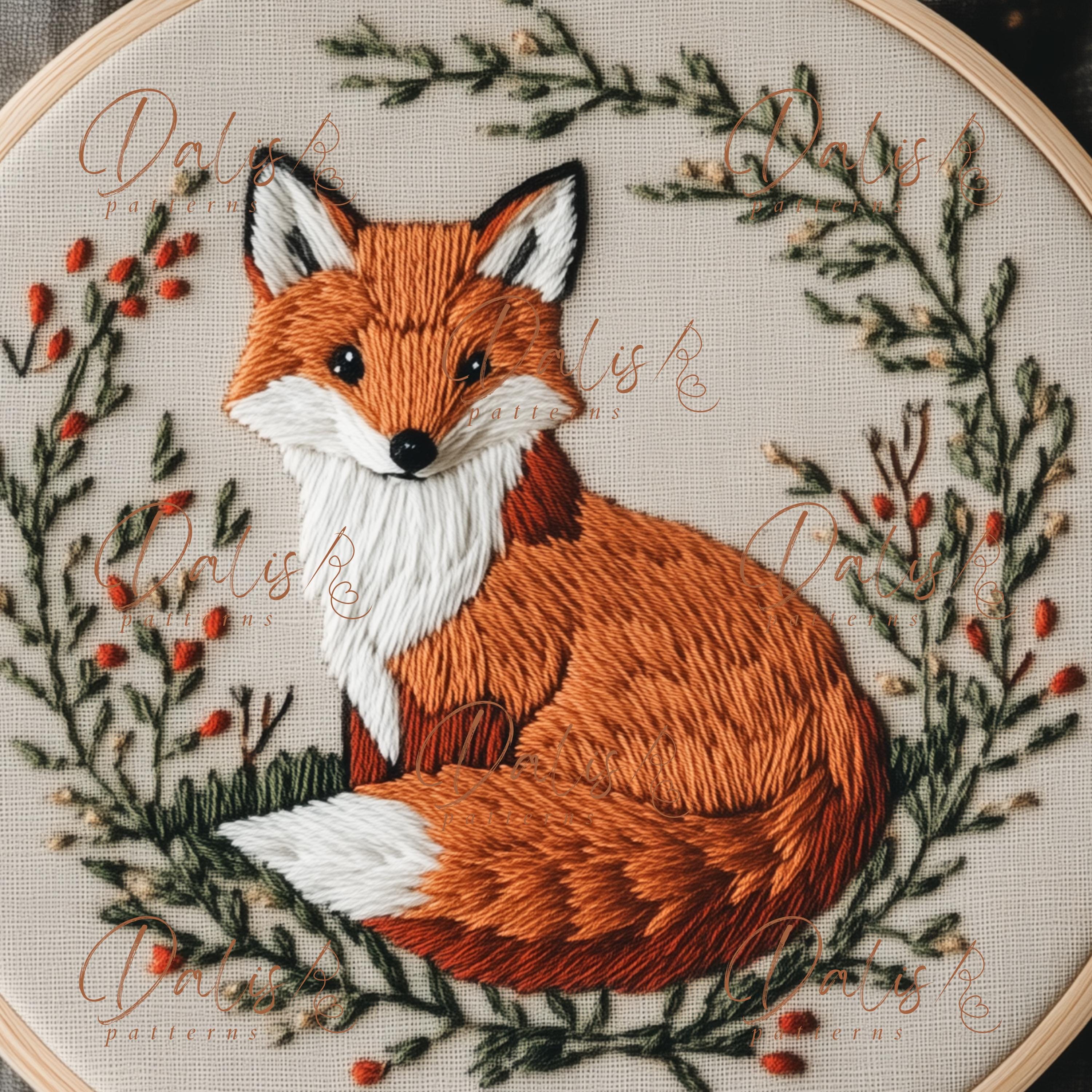 Woodland Fox Hand Embroidery Design, Forest Animal Hoop Art PDF ...