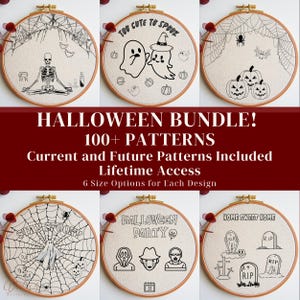 Halloween Hand Embroidery PDF Pattern Bundle, Spooky Season Hand Stitching Design Set, Pumpkins, Ghosts, Skulls, Skeletons, Spiders, Witches