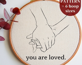Valentine's Day Embroidery PDF Pattern, Romantic Couple DIY Hoop Art, Hand Embroidery Design, Minimal Needlepoint Pattern, Instant Download