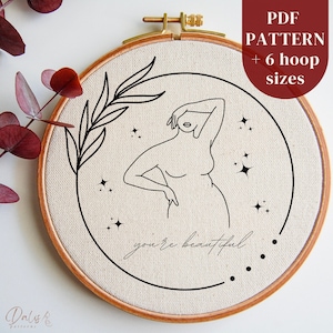 Modern Feminist Hand Embroidery Art PDF Pattern: Body Positivity Design, DIY Hoop Art Embrodery Digital File for Beginners, Instant Download