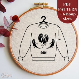 Motif de broderie à la main pour débutants, motif de broderie saison fantasmagorique, modèle PDF de broderie de fantômes, motif de couture d&#39;Halloween, travaux manuels créatifs