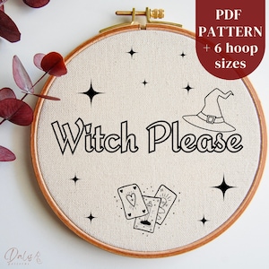 Witchy Hand Embroidery Pattern, Tarot Cards, Witch Hat and Stars Design, Wiccan Embroidery Template, DIY Embroidery Craft, Digital Download