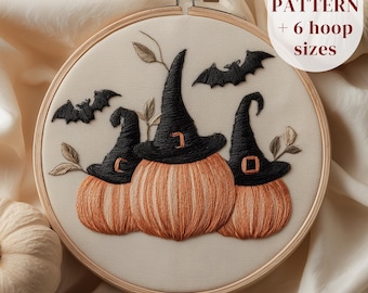 Witchy Pumpkins Hand Embroidery Design, Haunted Embroidery PDF Pattern, Halloween DIY Embroidery Printable, Spooky Season Stitching Pattern