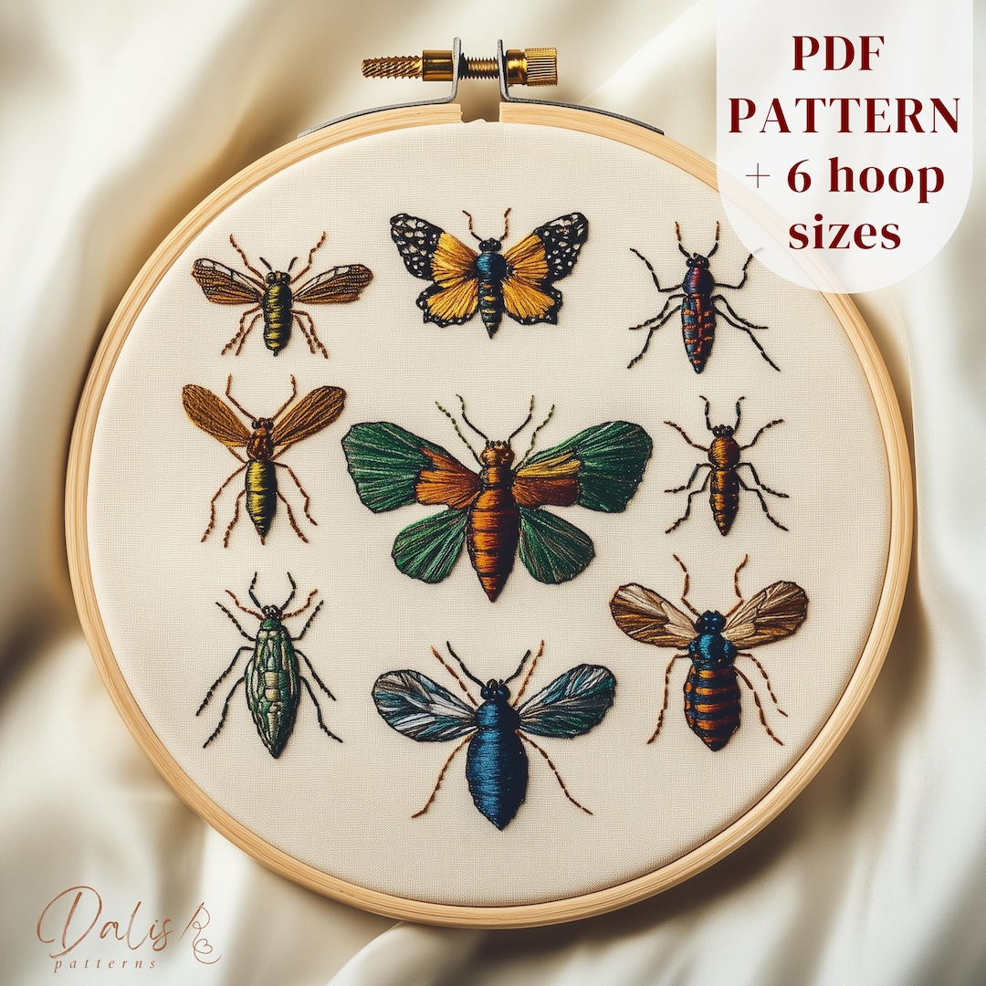Insects Hand Embroidery Design, Bugs Collection Embroidery PDF Pattern ...