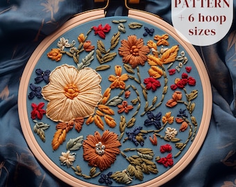 Flowers Hand Embroidery PDF Pattern, Beginner Friendly Embroidery Design, DIY Embroidery Art Template, Floral Needlepoint, Digital Download