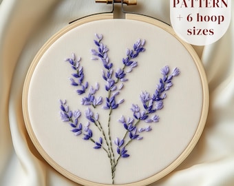 Purple Lavender Hand Embroidery Pattern, Flowers Embroidery PDF Design, Beginners Embroidery Template, DIY Embroidery Art, Digital Download