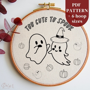 Motif de broderie main fantômes mignons, motif PDF de broderie Halloween, modèle de couture pour débutants, créations originales de la saison fantasmagorique, téléchargement numérique