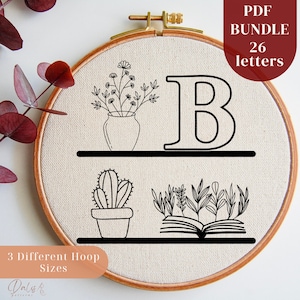 Monogram Embroidery PDF Patterns, Alphabet Hand Embroidery Designs, Bookshelves with Letters, Initials Stitching Templates, Digital Download