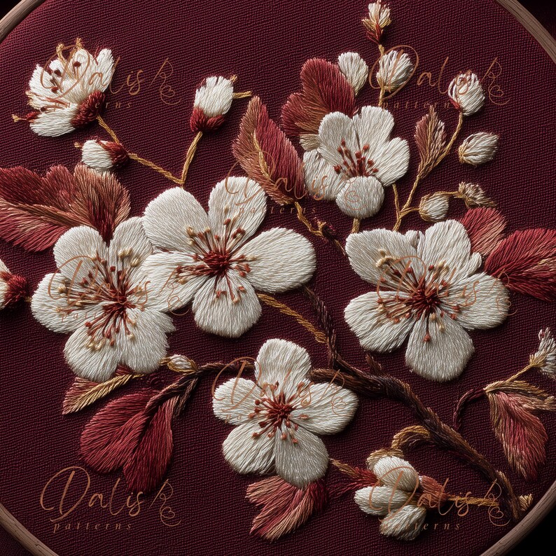 Sakura Flowers Hand Embroidery Design, Cherry Blossoms Stitching ...