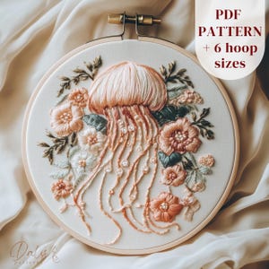 Jellyfish Embroidery Pattern, Ocean Hand Embroidery Design, Summer Embroidery PDF Template, Digital Embroidery Printable, DIY Embroidery Art