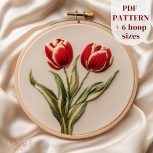 Tulips Hand Embroidery PDF Pattern, Spring Flowers Embroidery Design, Botanical Embroidery Template, DIY Embroidery Craft, Digital Download
