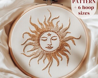 Cute Vibrant Sun Hand Embroidery Design, Celestial Embroidery Pattern, Beginner Stitching Pattern, DIY Embroidery Template, Digital Download