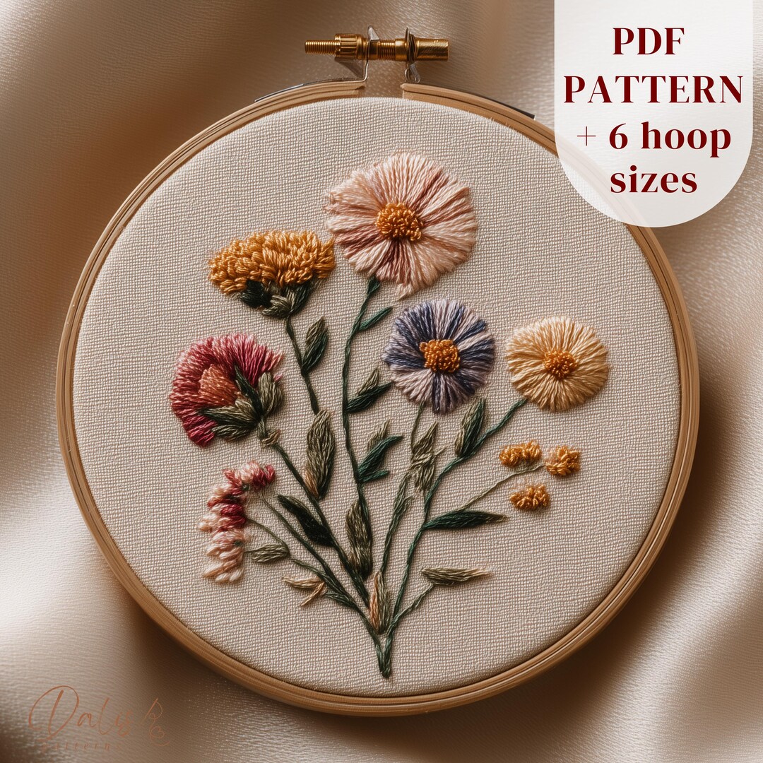 Modern Aster Embroidery Pattern, Minimalist Floral Hoop Art Design (PDF ...