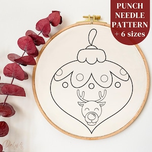 Christmas Ball Punch Needle PDF Pattern, Printable Punch Needle Template, Beginner Needlework Embroidery Design, Handmade Christmas Ornament