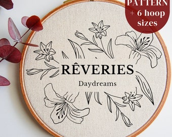 Modern Hand Embroidery PDF Pattern, Aesthetic French Word Needlepoint Design for Hoop Art Beginners, Motif de Broderie, Instant Download