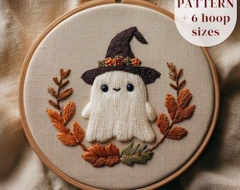 Witchy Ghost Hand Embroidery Pattern, Cute Halloween Embroidery PDF Template, Beginners Embroidery Design, DIY Halloween Embroidery Craft