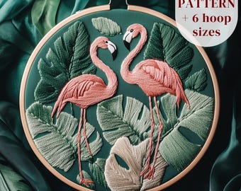 Flamingos Hand Embroidery Design, Animal Embroidery PDF Pattern, Bird Stitching Template, Animal Lovers Embroidery Craft, Digital Download