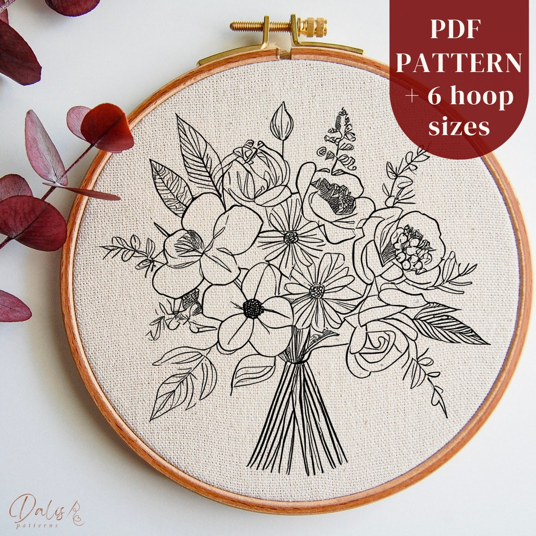 Flowers Bouquet Hand Embroidery Design, Floral Embroidery PDF Pattern ...