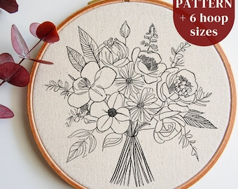 Flowers Bouquet Hand Embroidery Design, Floral Embroidery PDF Pattern, Botanical DIY Embroidery, Flowers Stitching Pattern, Digital Download