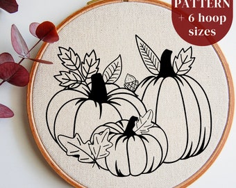 Pumpkins Hand Embroidery Design, Autumn Leaves Embroidery Pattern, Fall Stitching Template, Cottagecore Embroidery Craft, Digital Download