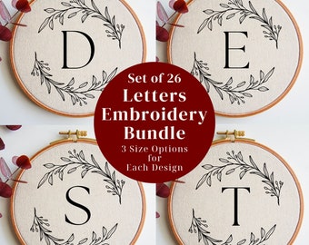 Alphabet Letters Embroidery Design Bundle, Monogram Hand Embroidery Pattern, Initial Embroidery PDF Templates, Nursery Embroidery Printables