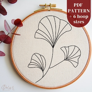 Ginkgo Leaves DIY Hand Embroidery PDF Pattern for Beginners, Botanical Line Art Embroidery Design for Hoop Art Lovers, Instant Download