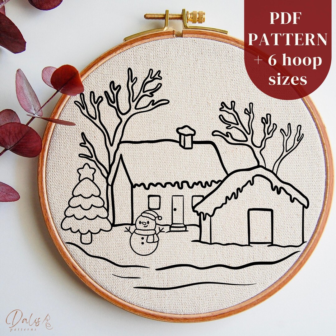 Christmas House Embroidery PDF Pattern, Winter Embroidery Hoop Art ...