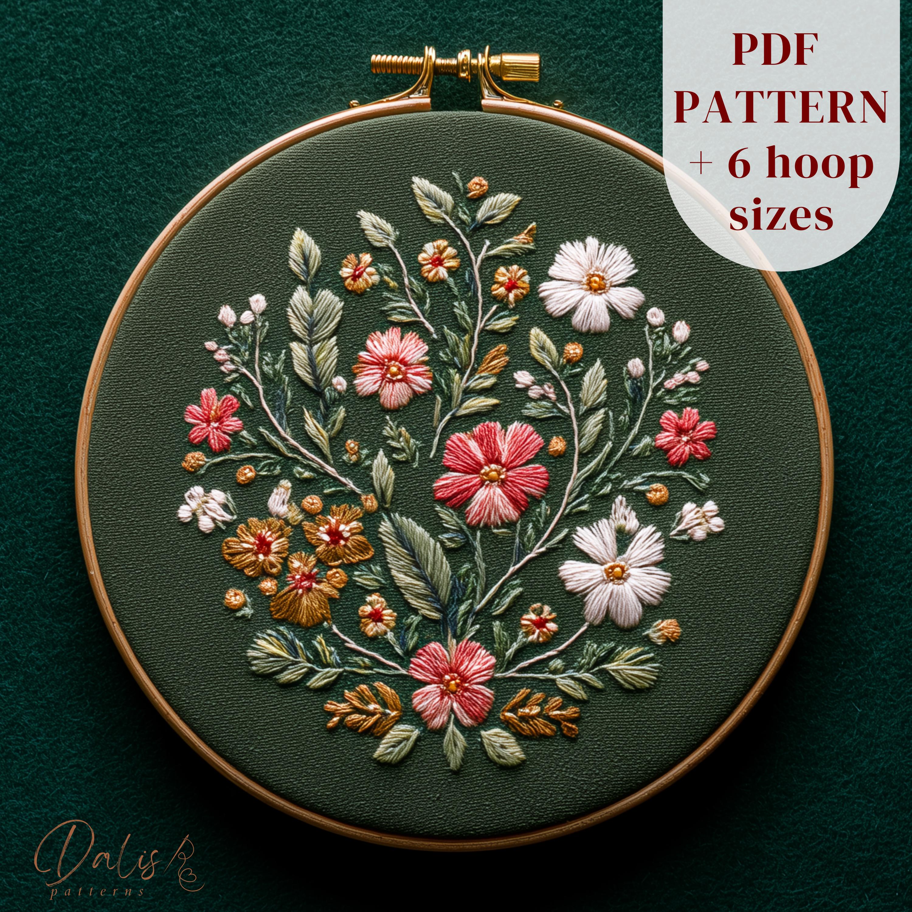 Folk Art Flowers Embroidery Pattern - Floral Hoop Art PDF Design, DMC ...