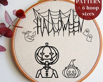 Pumpkin Halloween Hand Embroidery Pattern Design File, Line Drawing DIY Hoop Art Pattern for Needlework Beginners, Instant Download