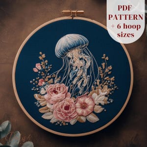 Jellyfish Hand Embroidery Design, Sea Life Embroidery Pattern, Ocean Embroidery PDF Template, Summer Stitching Pattern, DIY Embroidery Craft