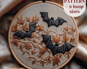 Gothic Bats Hand Embroidery Design, Halloween Embroidery PDF Pattern, Digital Embroidery Template, Halloween Stitching Pattern, DIY Craft