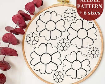 Flowers Punch Needle PDF Pattern, Mug Rug Coaster Punch Needle Template, Printable Needlework Design for Beginners, Cottagecore Craft Decor