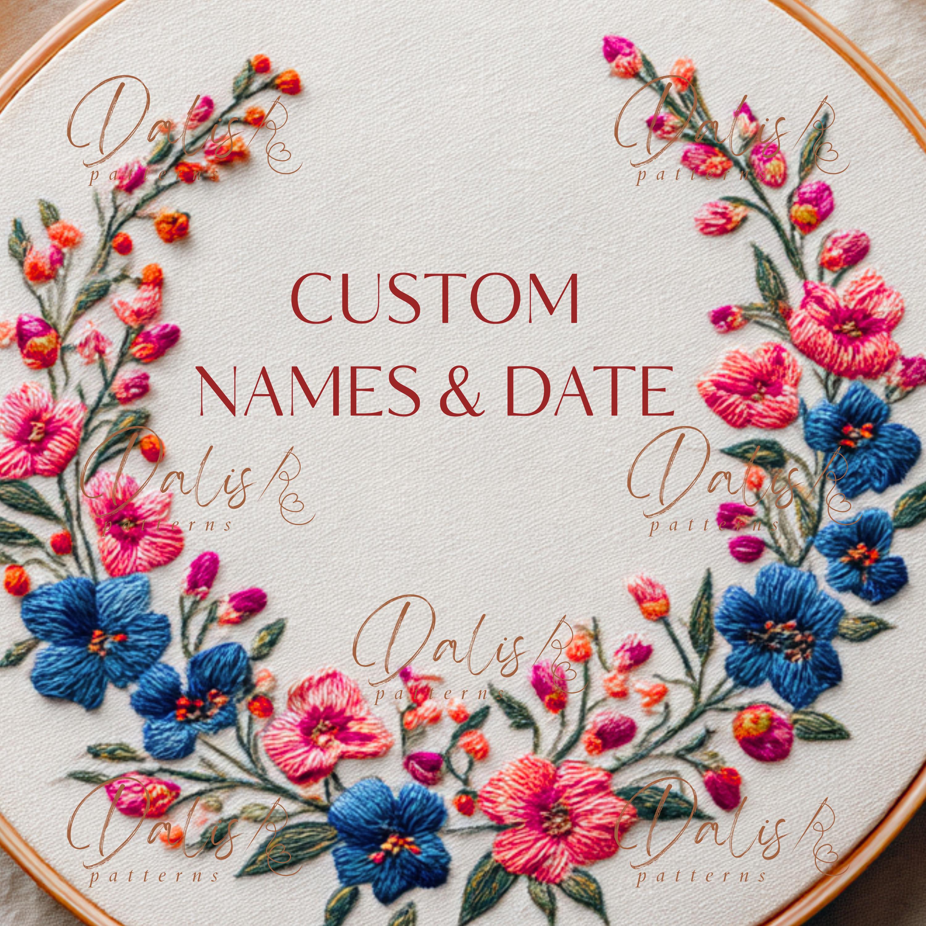 Custom Wedding Hand Embroidery Pattern, Names and Date Hoop Art Design ...