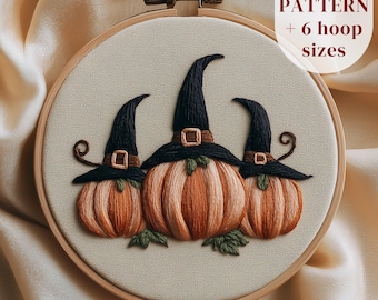 Witchy Pumpkins Embroidery Pattern, Halloween Hand Embroidery Design, Autumn Embroidery PDF Template, Halloween Stitching Pattern, DIY Craft