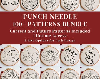Punch Needle PDF Pattern Bundle, Handmade Coaster Punch Needle Templates, Digital Needlework Designs for Mug Rug, DIY Cottagecore Craft