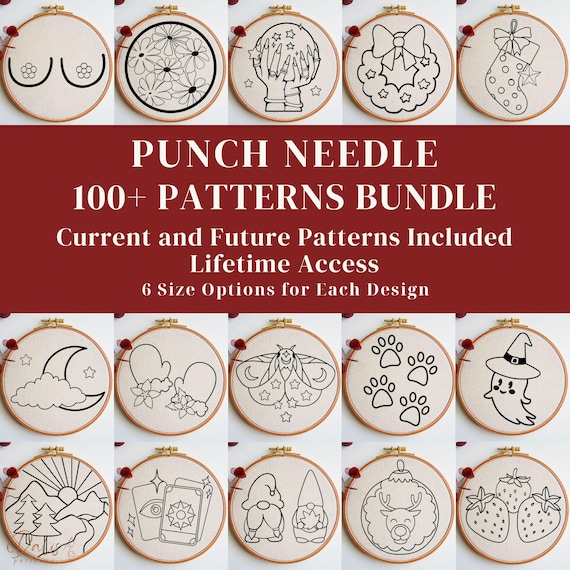 Punch Needle PDF Pattern Bundle, Handmade Coaster Punch Needle Templates, Digital Needlework Designs for Mug Rug, DIY Cottagecore Craft