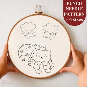 Cute Cat Punch Needle Pattern, Printable Punch Needle PDF Design Beginners, Digital Needlework Embroidery Template, Handmade Nursery Decor