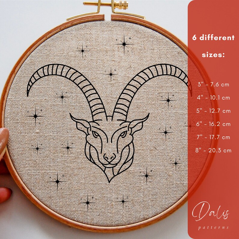 Capricorn Zodiac Sign Hand Embroidery Design Digital Files, Beginner ...