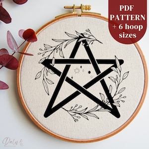 Witchy Hand Embroidery Design, Wiccan Embroidery PDF Pattern, Pentagram Embroidery Printable, Mystic Stitching Pattern, DIY Embroidery Craft