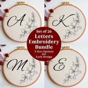 Letters Embroidery PDF Pattern Bundle, Floral Alphabet Embroidery Design Files, Nursery DIY Embroidery Hoop Art, Handmade Gift Idea