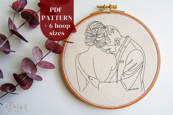 Romantic Couple Modern Hand Embroidery PDF Pattern, Valentine's
