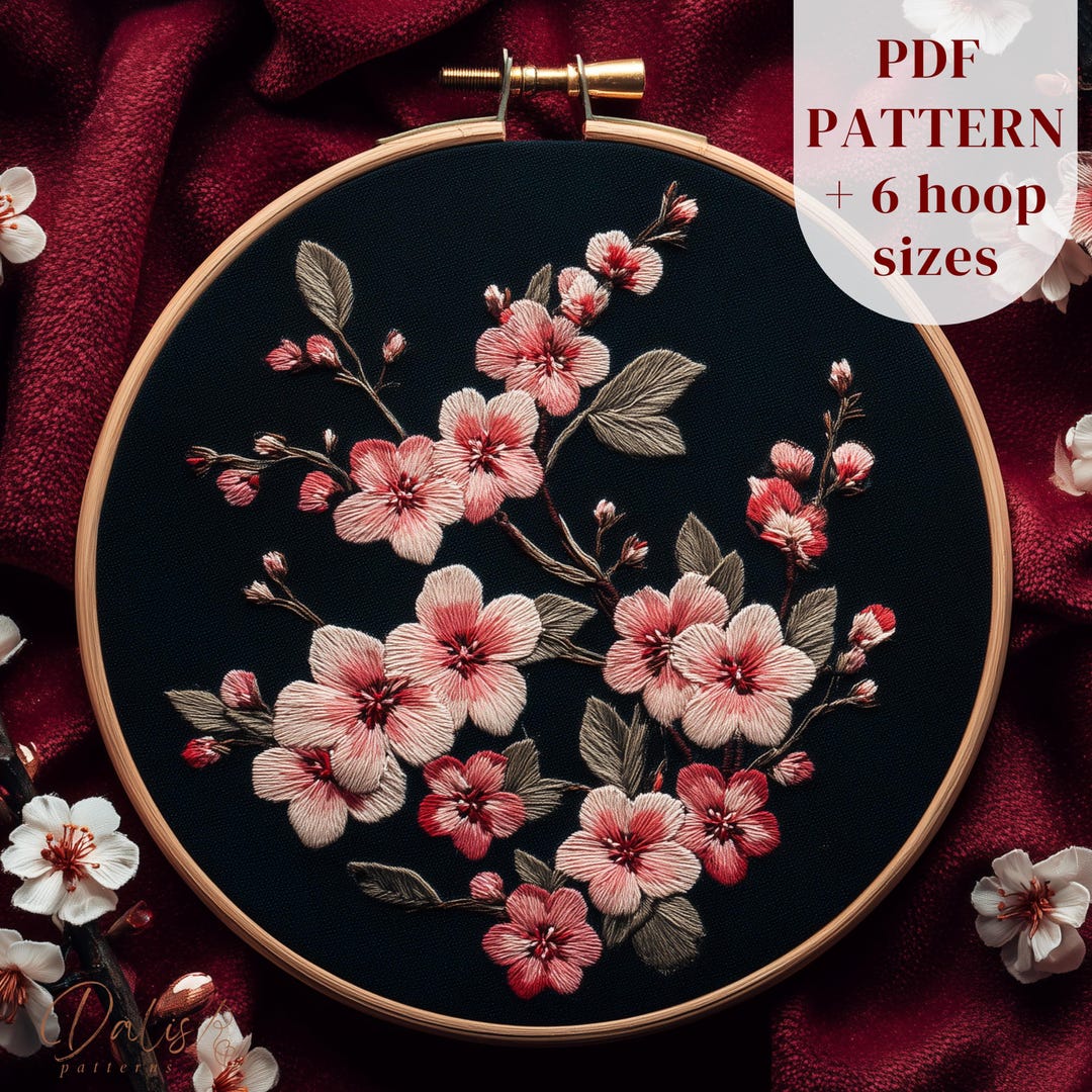 Sakura Cherry Blossom Embroidery Pattern - Japanese Floral Hoop Art PDF ...