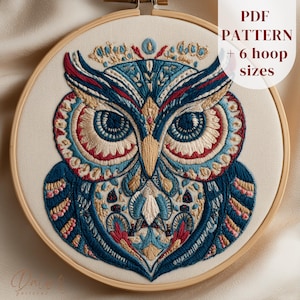 Forest Owl Hand Embroidery Design, Woodland Bird Embroidery Pattern, Forest Animal Embroidery PDF, Printable Stitching Template, DIY Craft