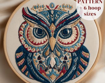 Diseño de bordado a mano de búho del bosque, patrón de bordado de pájaro del bosque, PDF de bordado de animales del bosque, plantilla de costura imprimible, manualidad DIY