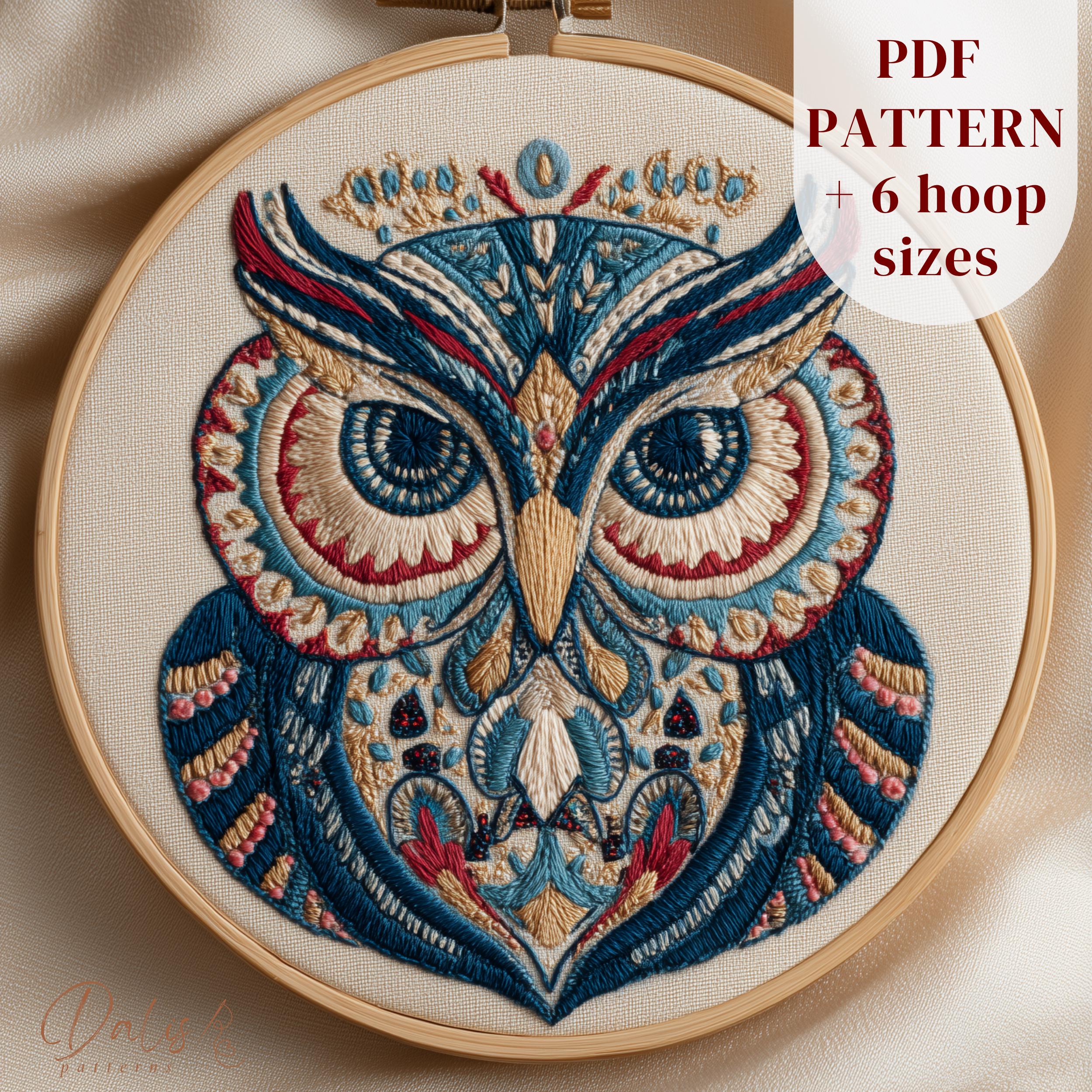 Forest Owl Hand Embroidery Design, Woodland Bird Embroidery Pattern, Forest Animal Embroidery PDF, P
